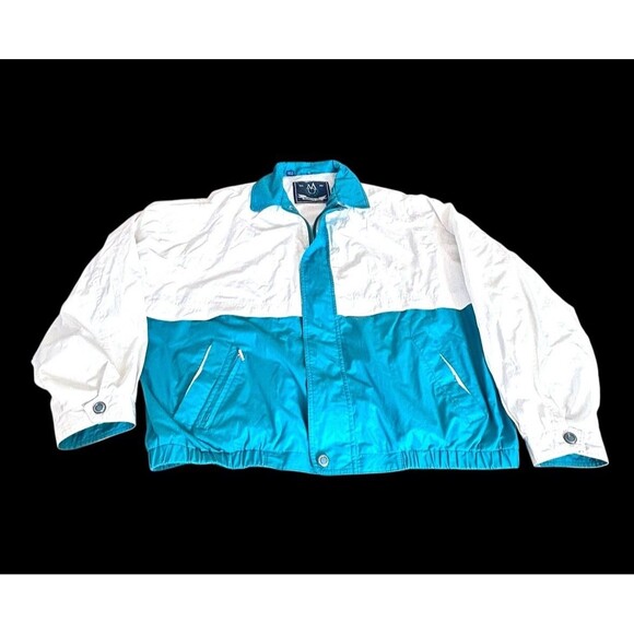 Vtg Members Only Mariner Jacket Full Zip Up Mens XL Teal & White 90s - Picture 1 of 14